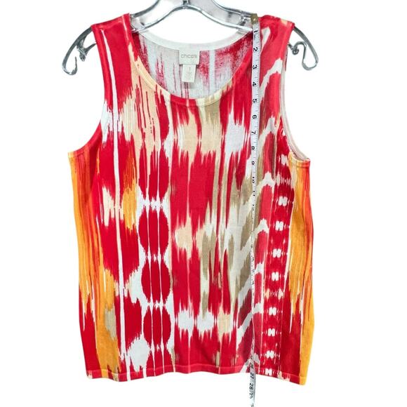 Chicos Sweater Knit Tank Top Womens M Red Orange Abstract Resort Boho Chic Art - Picture 6 of 13